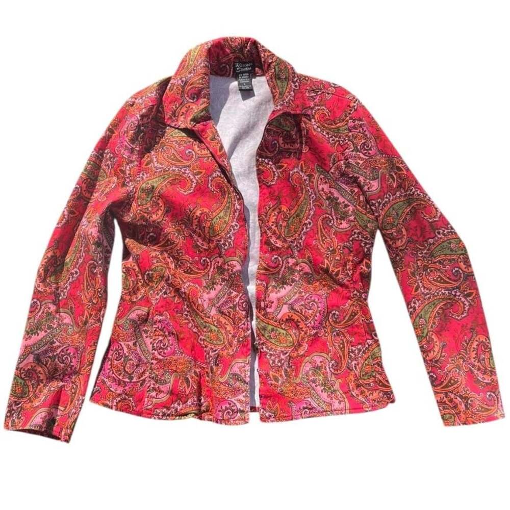 Vintage Marissa Studio Red Pink Multi Paisley Button Up Jacket Size Large